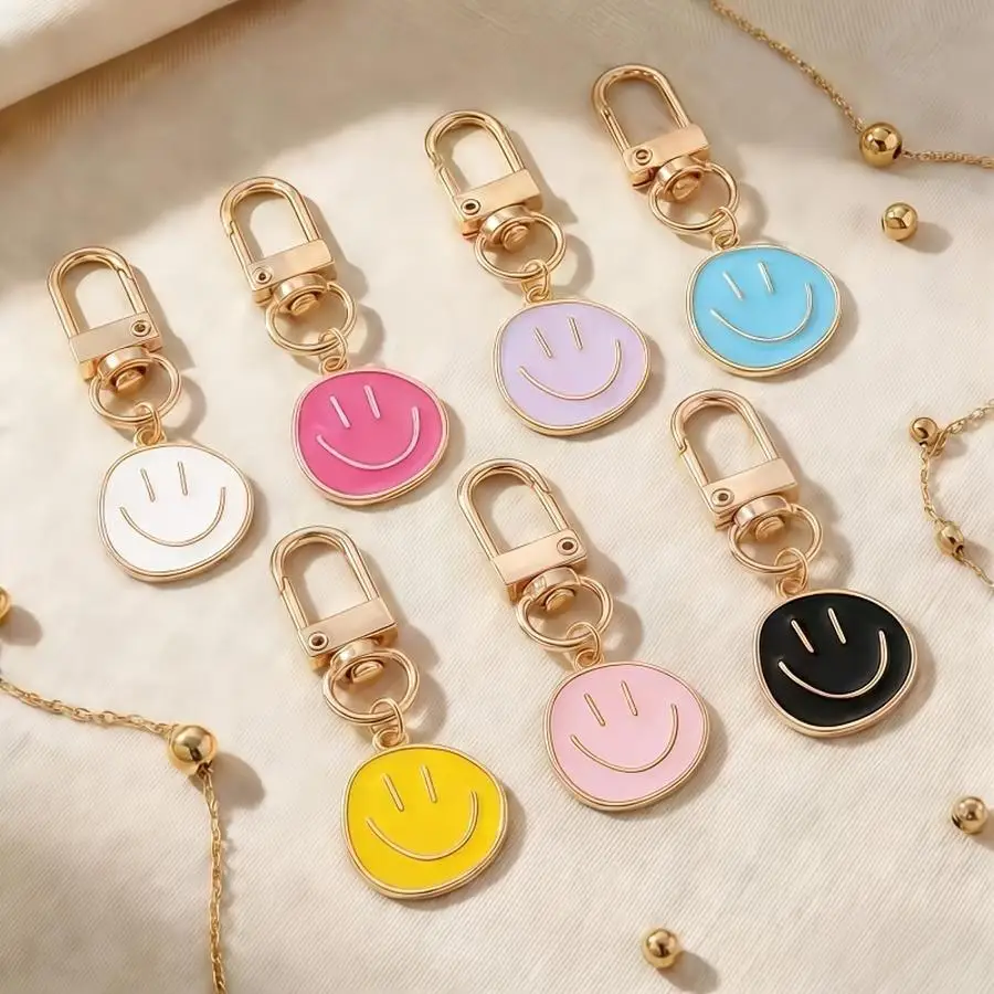1/5/10/20/50/100pcs Joyful Face Keychains, Colorful Minimalist Joyful Face Keychains, Creative Book Decoration, Perfect for Back