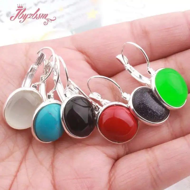 

Stone Gorgeous Earring ,10x12mm Oval Red Blue Green White Black Stone Exquisite Jewelry Hook Earrings for Wedding Anniversary