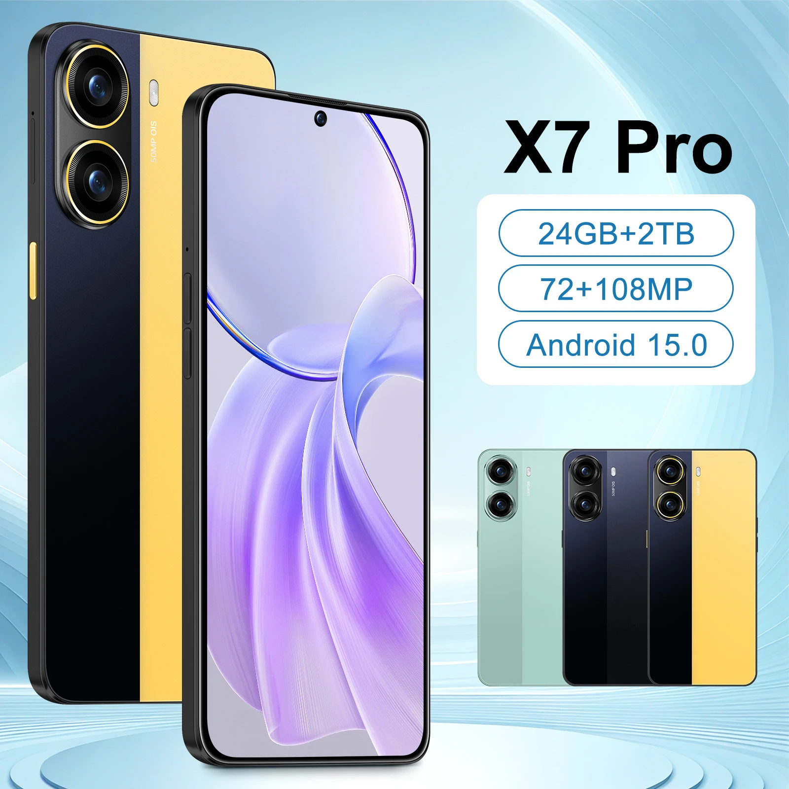 2026년 신제품 핫 패드 X7 프로 태블릿 PC 7.3인치 HD 안드로이드 15 24GB+2TB 7800mAh 배터리 4G 5G 듀얼 심 카드 WiFi GPS 구글 탭