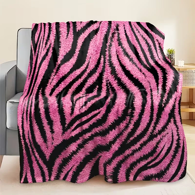 Pink Black Zebra Striped Blanket Fuzzy Animal Print Soft Blanket Modern Wild Pattern Sofa Bed Blanket All Season Warm Blanket