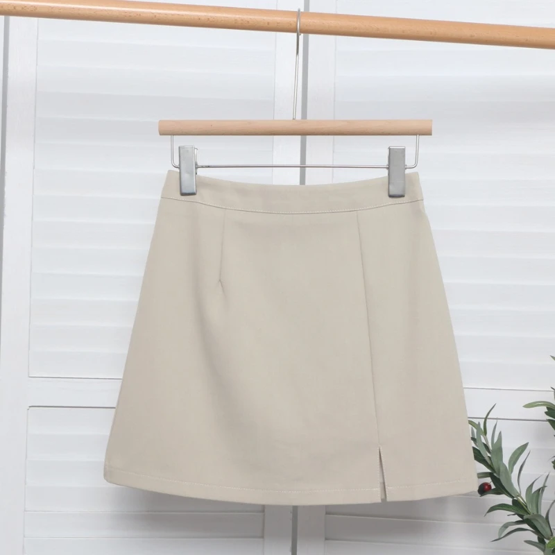 New Spring High-waisted Anti-exposure A- Line Mini Dress Women's Office Side Slit Hip Skirt