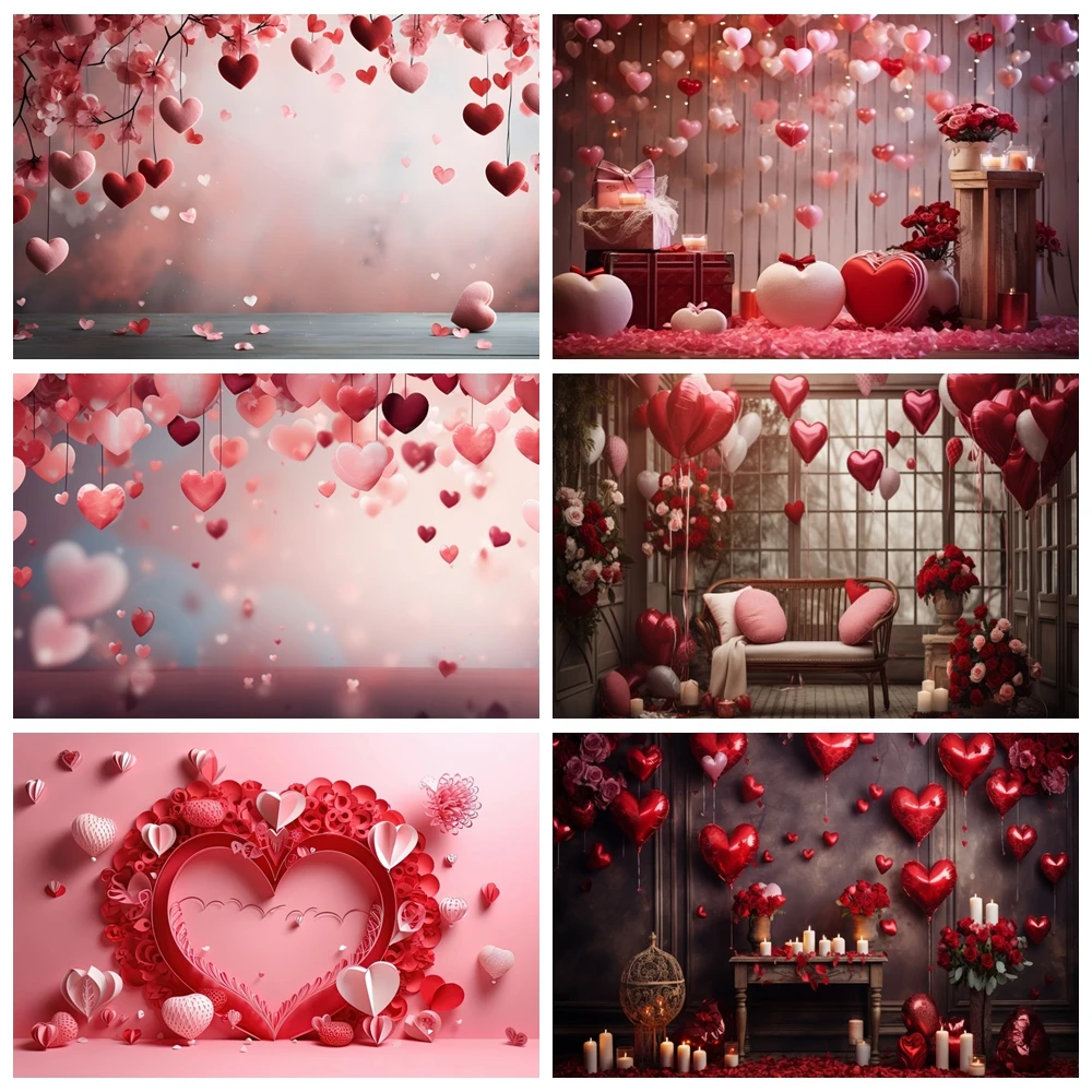 

Valentine's Day Photography Backdrop February 14 Romantic Valentine Scenes Red Love Heart Floral Wedding Party Photo Background