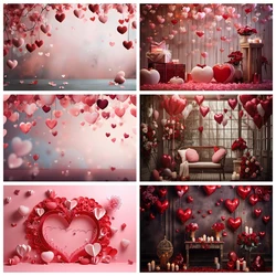 Valentine's Day Photography Backdrop February 14 Romantic Valentine Scenes Red Love Heart Floral Wedding Party Photo Background