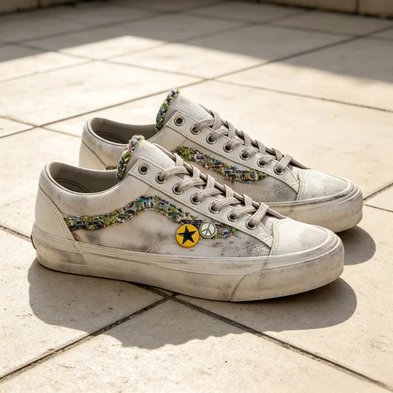 Vintage Distressed Skate Shoes - Street Fashion Graffiti 评论和价格
