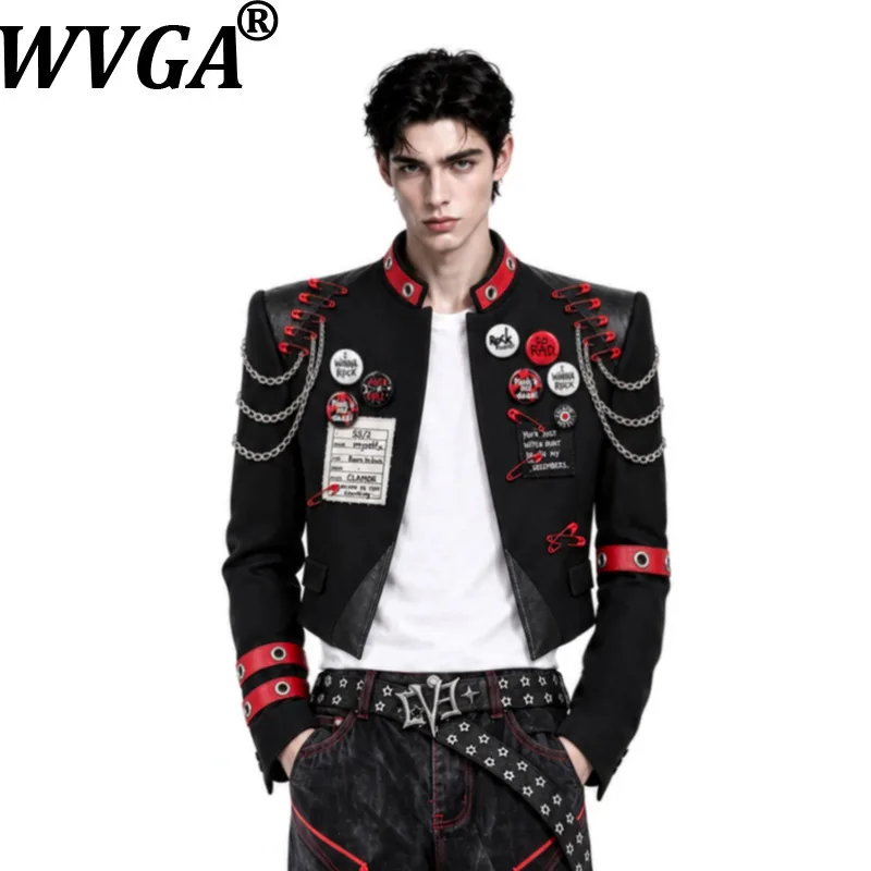 WVGA Autumn New Men's Wide-shouldered Narrow-waisted Trendy Short Blazer Niche Chic Casual Medal Chain Design Jackets Ins W28244