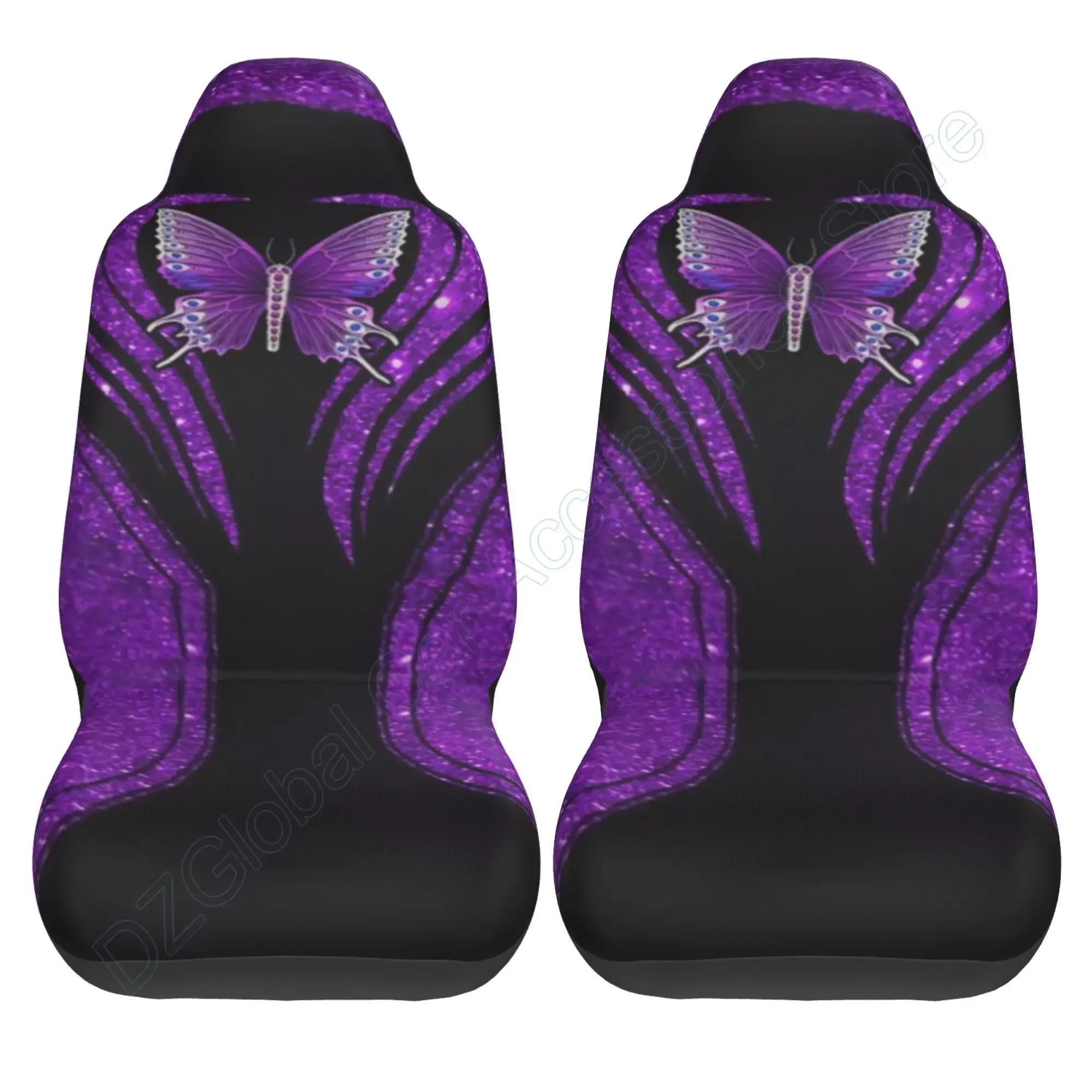 2 Piece Butterfly Print Fashion Car Front Seat Covers Women Lady Universal Fit Ultra Soft Auto Seat Cover Front Seats Purple