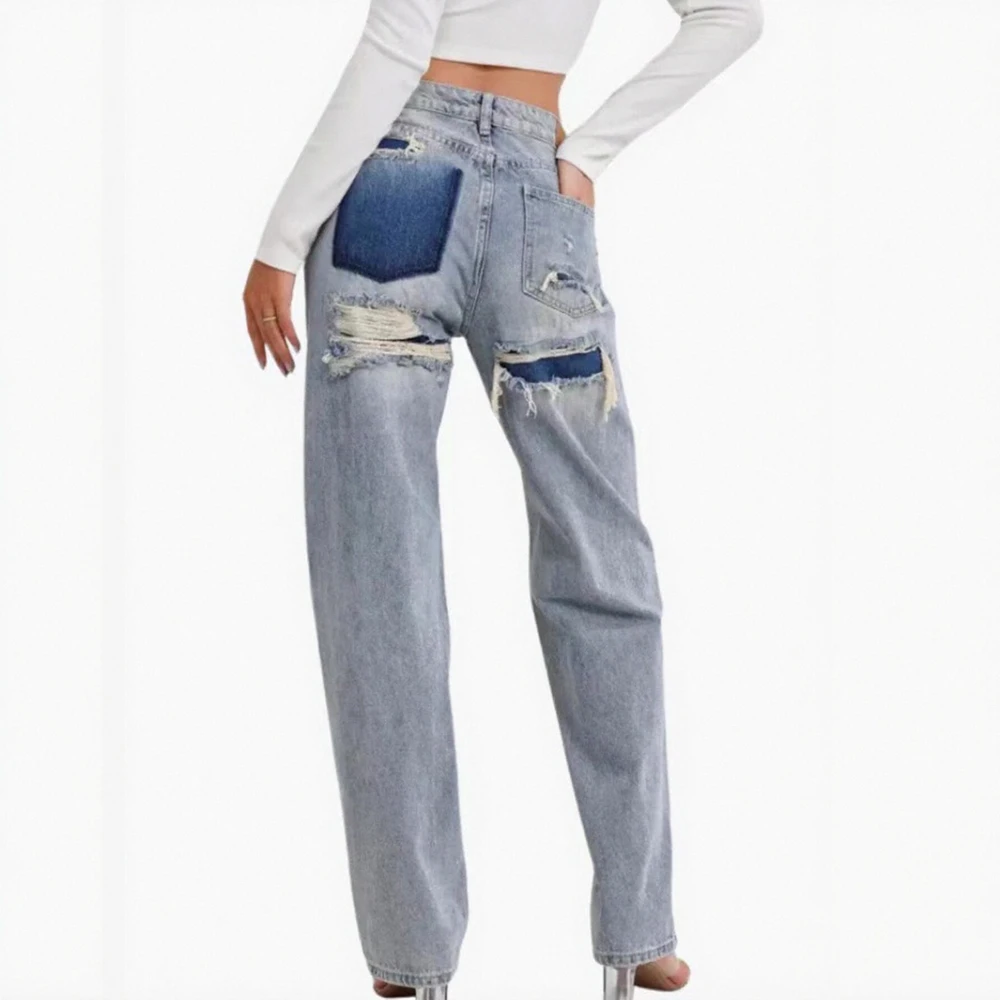 Джинсы с прямыми штанинами, длинные повседневные женские джинсовые брюки со средней талией, удобные классические синие цвета