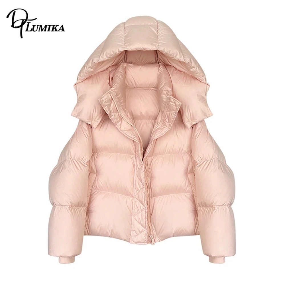 سترة شتوية جديدة للنساء من DTLumika 2025، سترة قصيرة دافئة صلبة مملوءة بالأسفل معطف شتوي نسائي خارجي