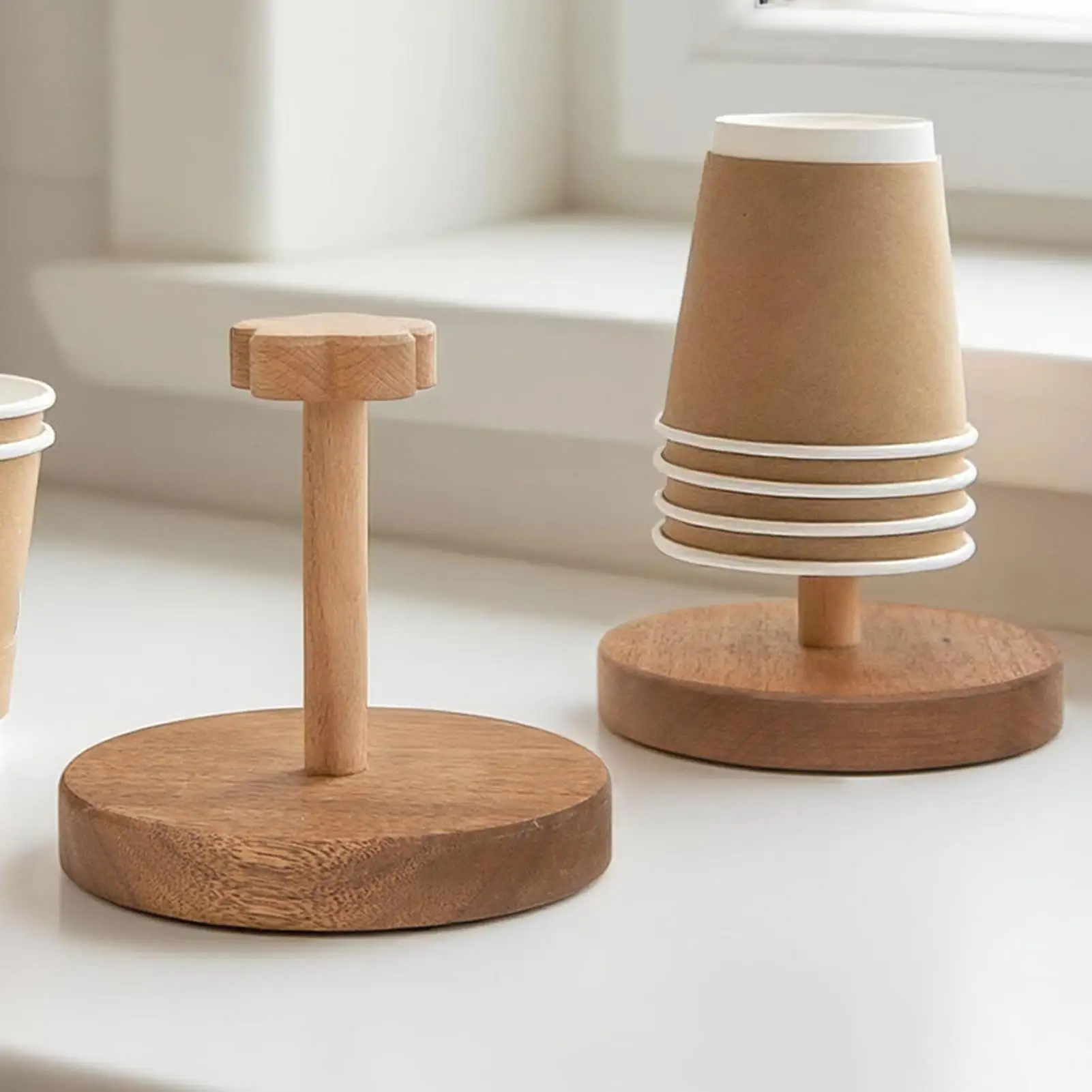 Coffee Cup Dispenser Wood Drink Up Mug Stand Decorative Paper Cup Holder For Bedside Bathroom Counter Kitchen Camping Coffee Bar