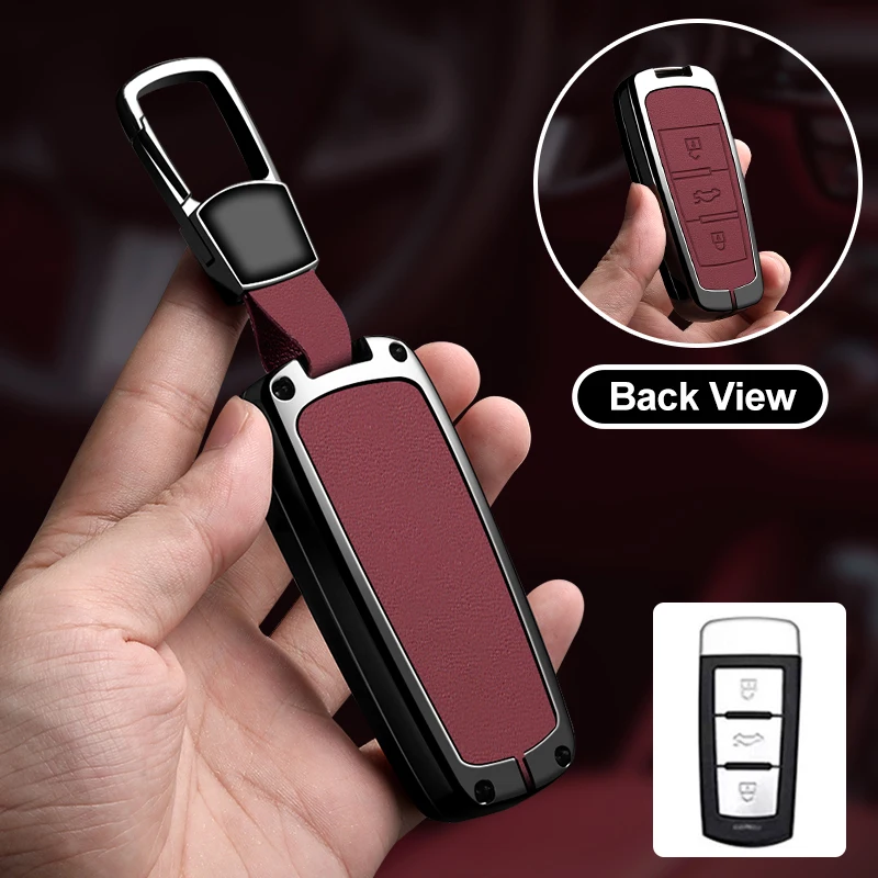 Fashion Leather Car Remote Key Case Metal Shell For  VW Passat CC 3C B5 B6 B7 B7L R36  Auto Keychain Accessories