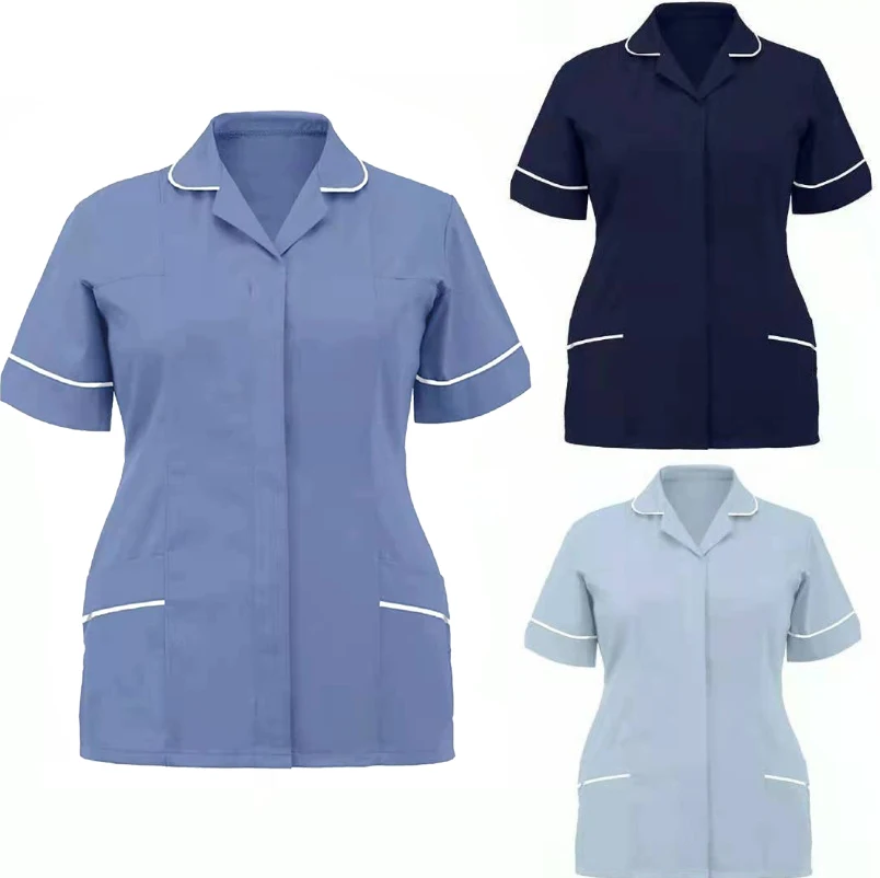 Enfermeira esfrega uniformes médicos assistente dental workwear colthes cirúrgicos salão de beleza pet hospital camisas de enfermagem estiramento ht025
