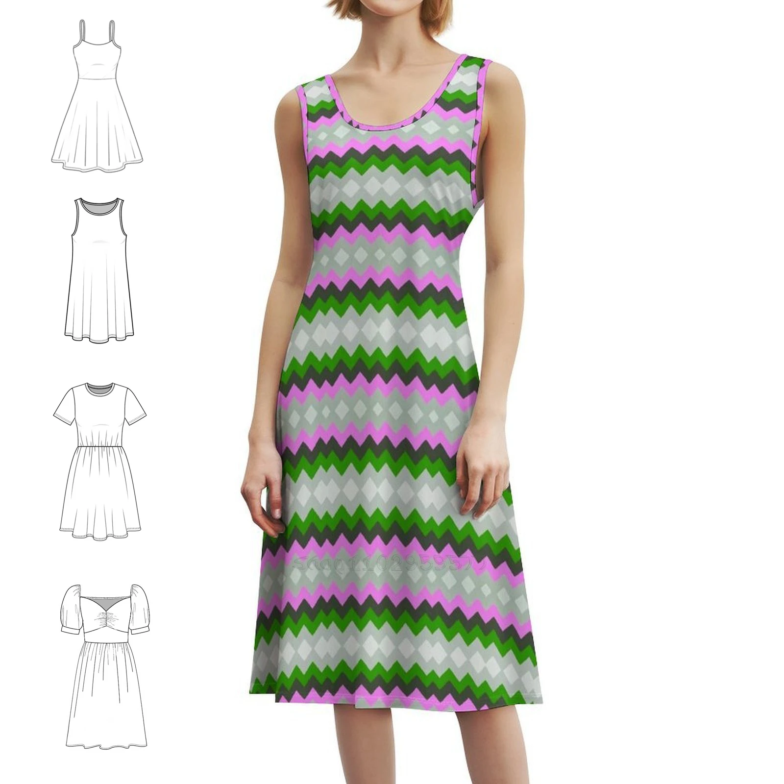 

Розово-зеленое винтажное богемное платье с пышными рукавами или вариантами без рукавов для женщин, розовое, зеленое, уникальный дизайн Deshane Mandi