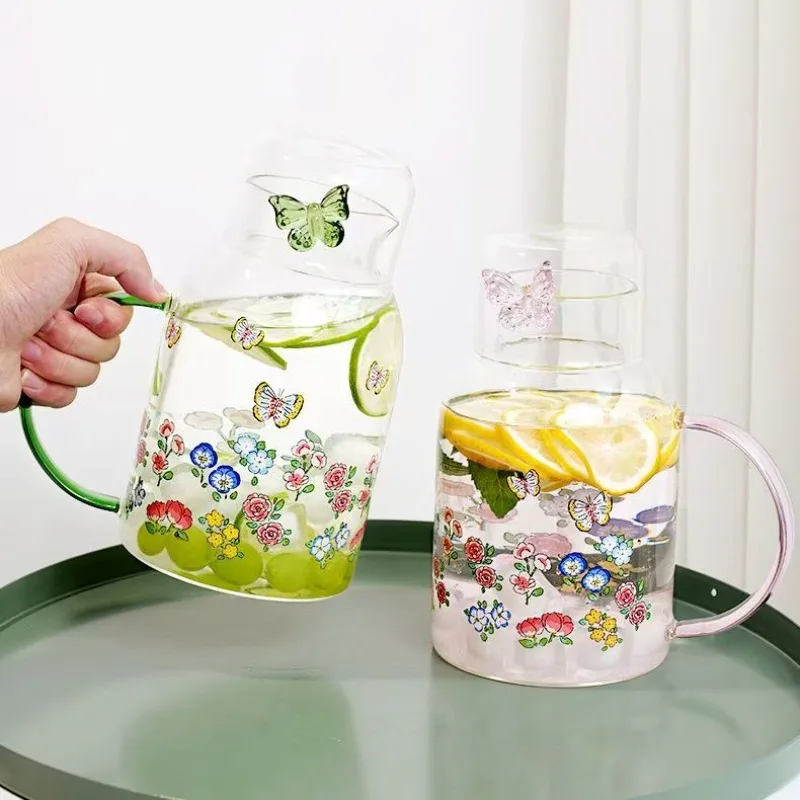 

1500ml Large Capacity Glass Teapot Cartoon Transparent Belt Lid Heat-resistant Kettle for Home Beverage Cup Single Person Kettle