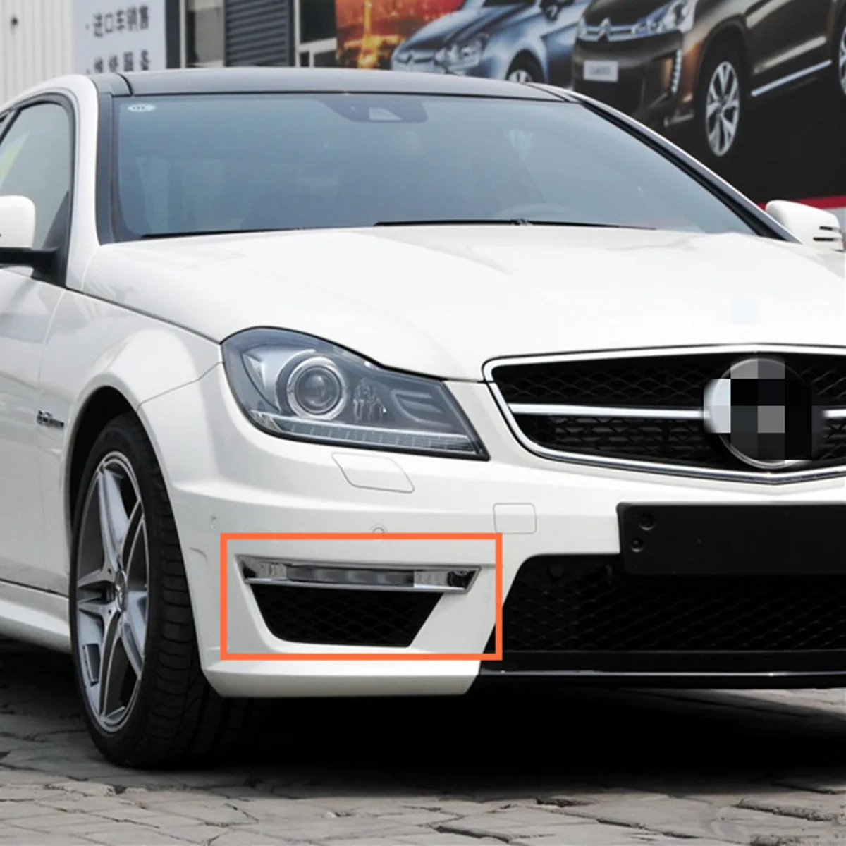 Car Led daytime running light fog lamp cover Front bumper decorative strip for Mercedes-Benz C63 AMG W204