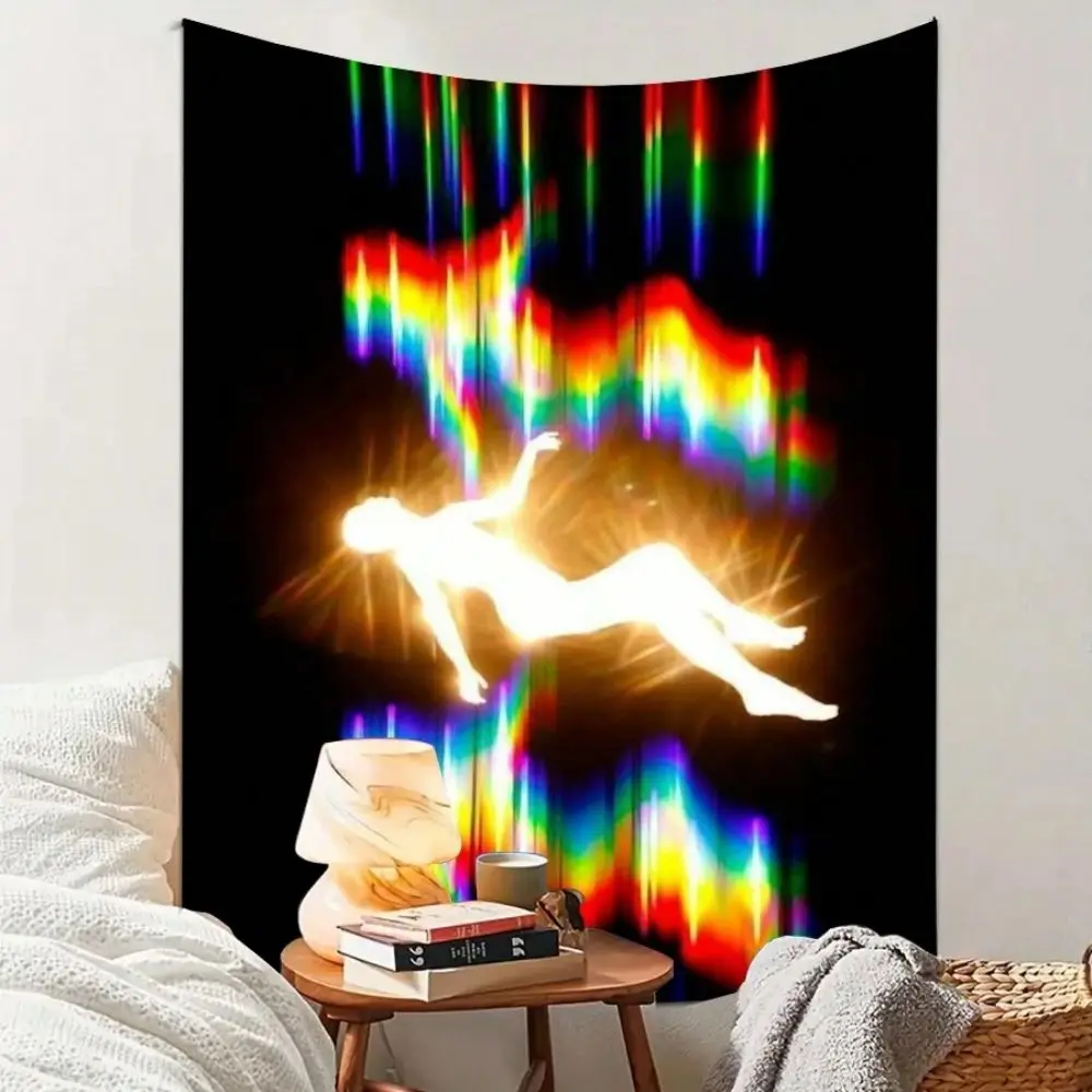 VIKAMA Chic Aesthetic Tapestry, Rainbow Neon Figure Polyester Decor, All-Season for Bedroom, Living Room, Home Decoration