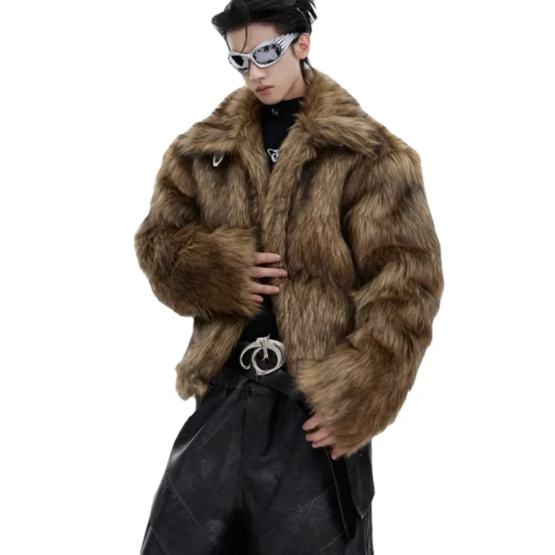 Hip Hop Faux Fur Jacket Men Vintage Large Turndown Collar Fleece Thick Jackets High Quality Casual Oversize Coat Male Streetwear