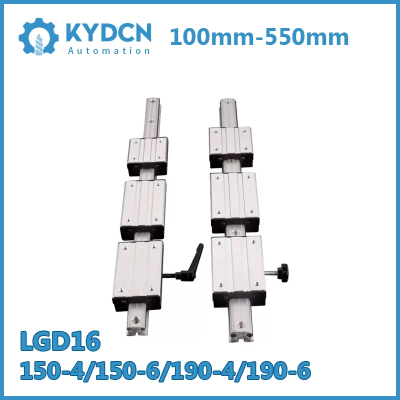 LGD16 External Dual-axis Linear Guide Rail and Linear Guide Block 100-550mm Double Axis Outer Roller Bearing Guide and Block Set