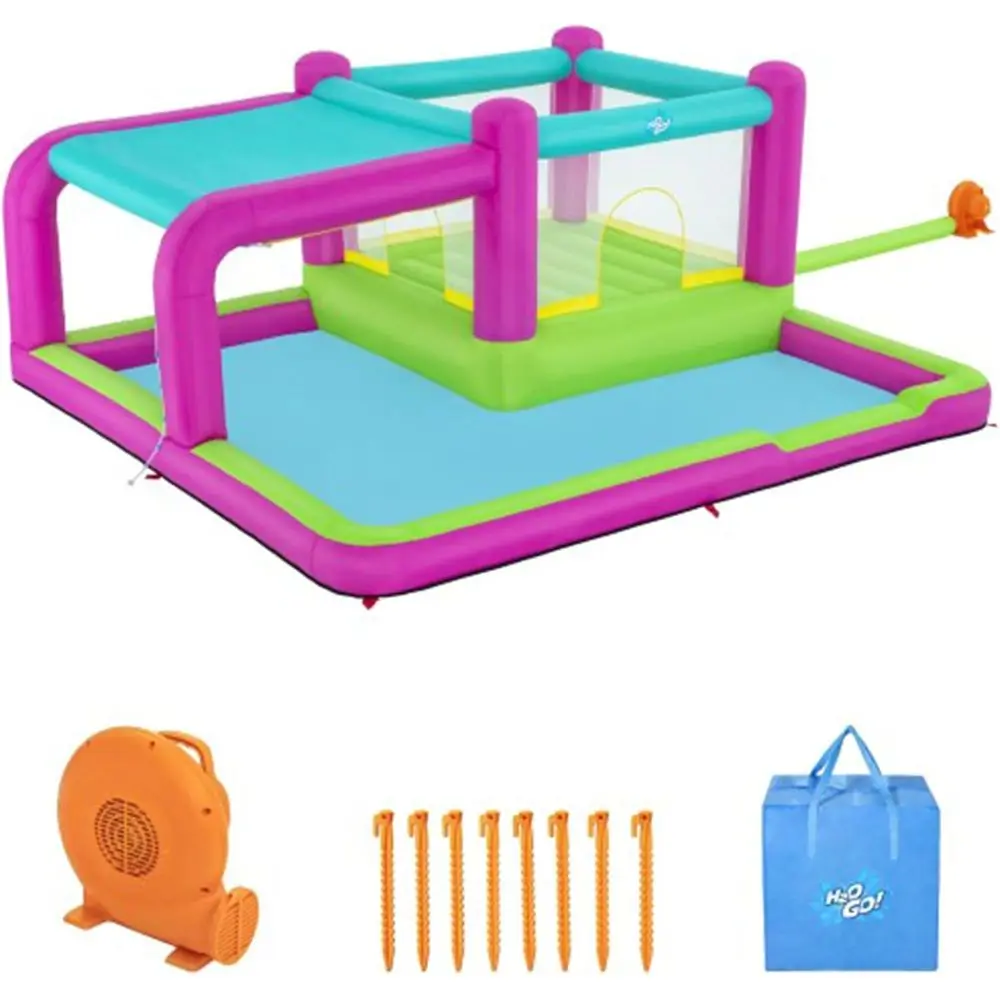 

Bouncin' Bay Kids Iatable Mega Water Park Открытый бассейн со всплеском Встроенный вышибатель и распылитель для душа Игровой центр с