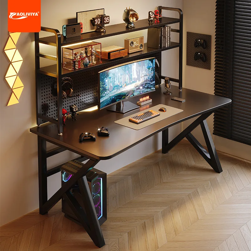 AOLIVIYA E-sports Table with Hole Board Bookshelf Bedroom Simple Workbench Student Study Table Single Desk Writing Table