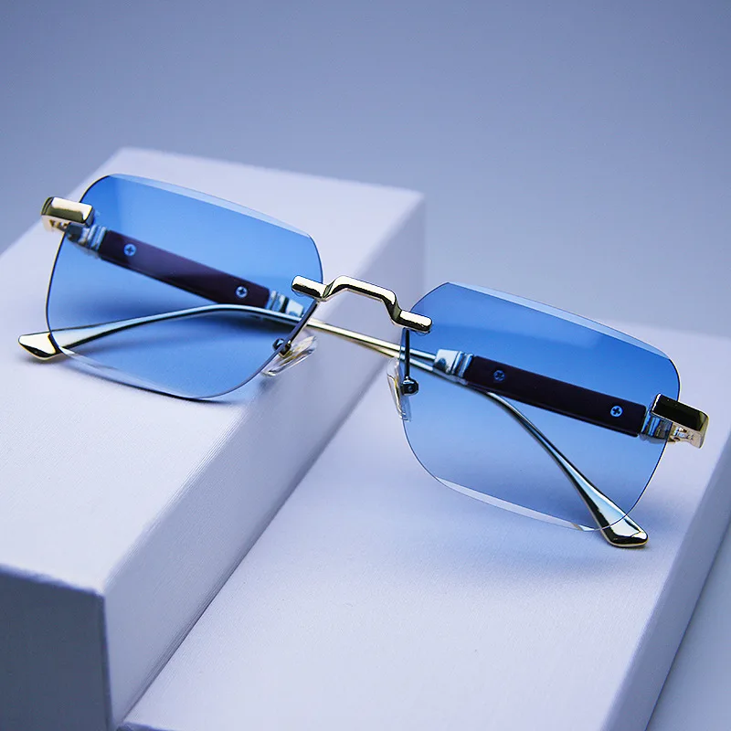 Rimless Sunglasses Rectangle Fashion Popular Women Men Shades Square Sun Glasses For Female Male Summer Traveling Oculos