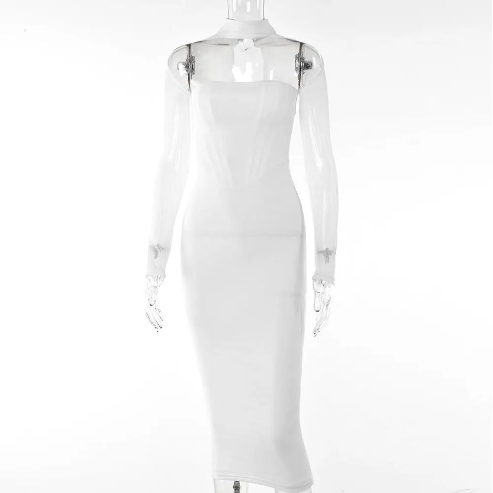 Sexy Hollow out Low Cut Long Sve Dr Me See tough Midi Dr for Summer 2024 High Waist a Line Skirt Busin Home