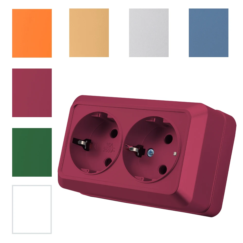 Red Paint Plastic Power Sockets EU Standard Classic Wall Mounted With Ground Electrical Outlets Plugs Socket Flame Retardant