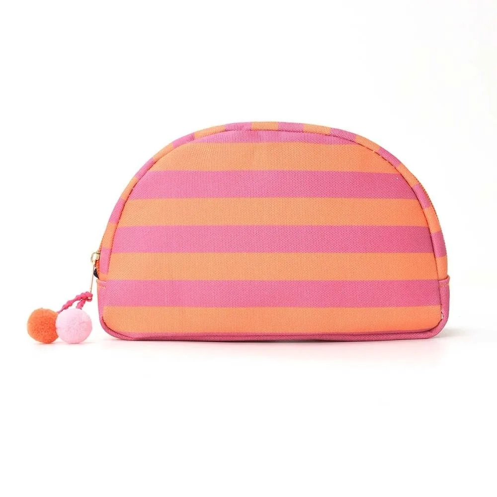 Durable Striped Cosmetic Bag Pom-pom Tassel Contrast Color Shell Shape Pouch Multipurpose Storage Washable Fabric