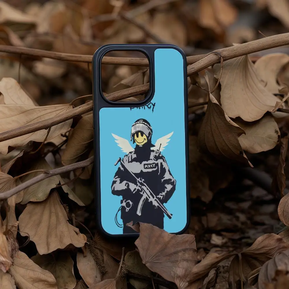 

Phone Case For iPhone 17 16 15 14 13 12 Pro Max Plus Black Frame Acrylic Carbon Fiber Hard Shell Banksy