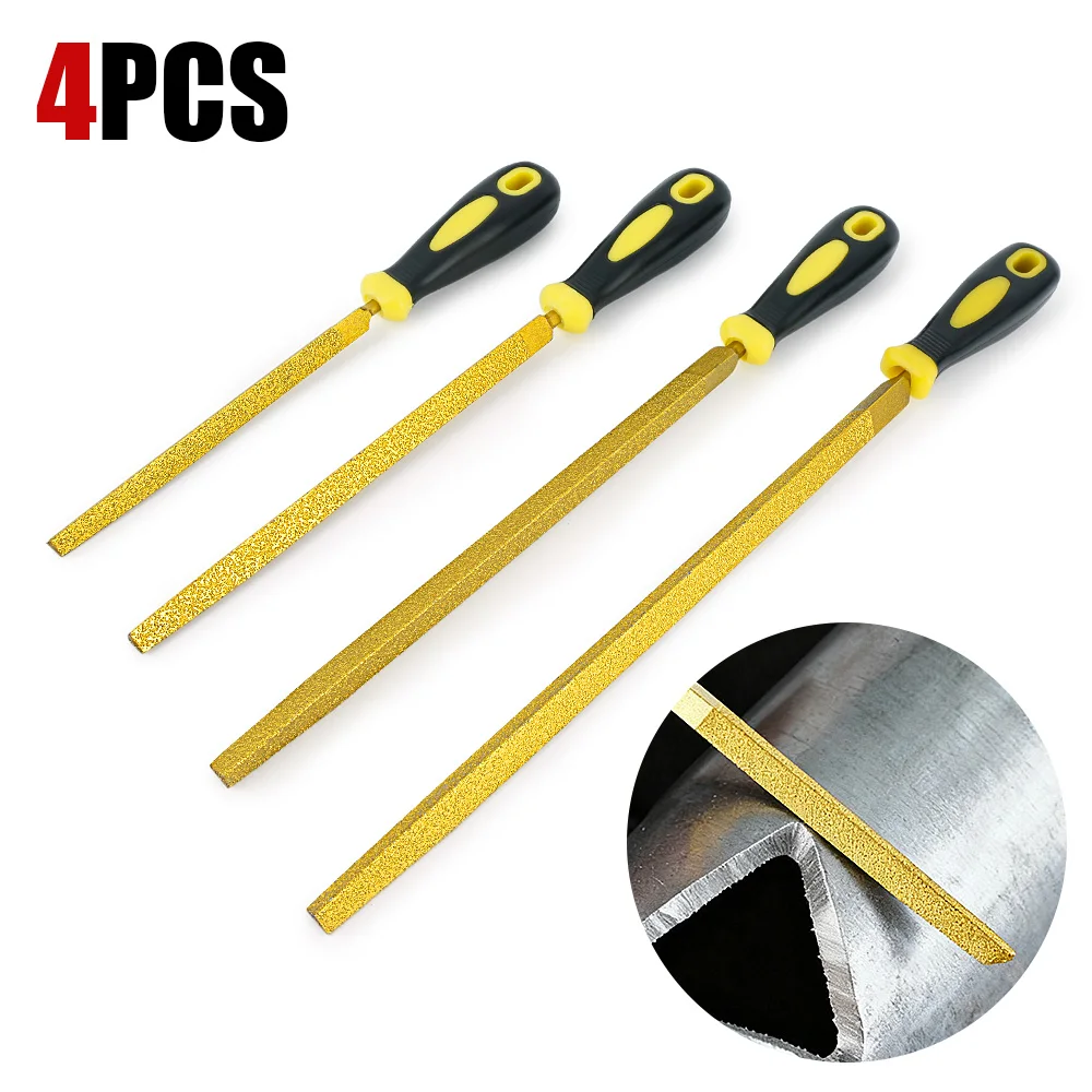LOZLIN Brazed Diamond File 6/8/10/12 Inch Flat File for Metal Wood Stone Grinding Shaping Rust Removal Gold Colored Hand Tool