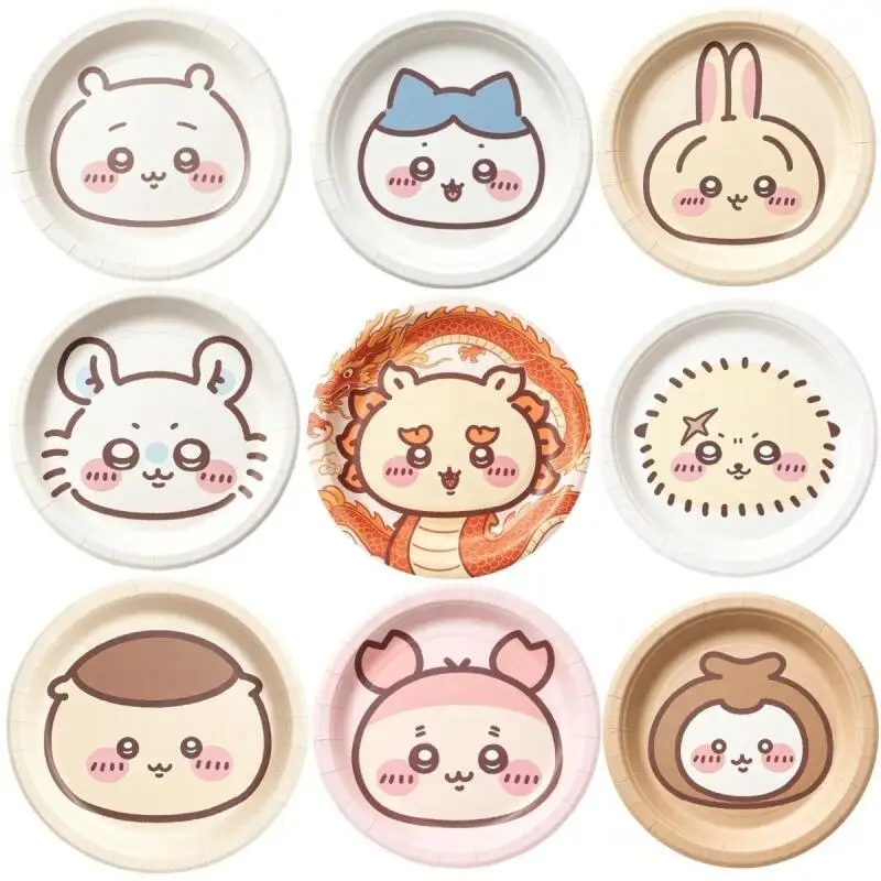 Chiikawa,Hachiware,Usagi Cute Cartoon Disposable Plates, Pulp Round Plates, Food-Grade Thickened Biodegradable Eco-Friendly