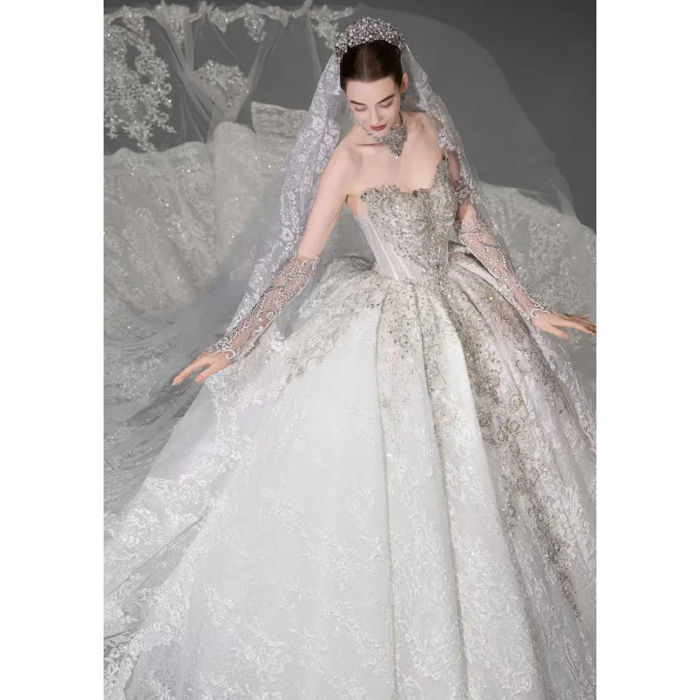 Luxury Off The Shoulder Sweetheart Wedding Dress 2026 Embroidered Crystal Detail Customizable Civil Wedding Gown