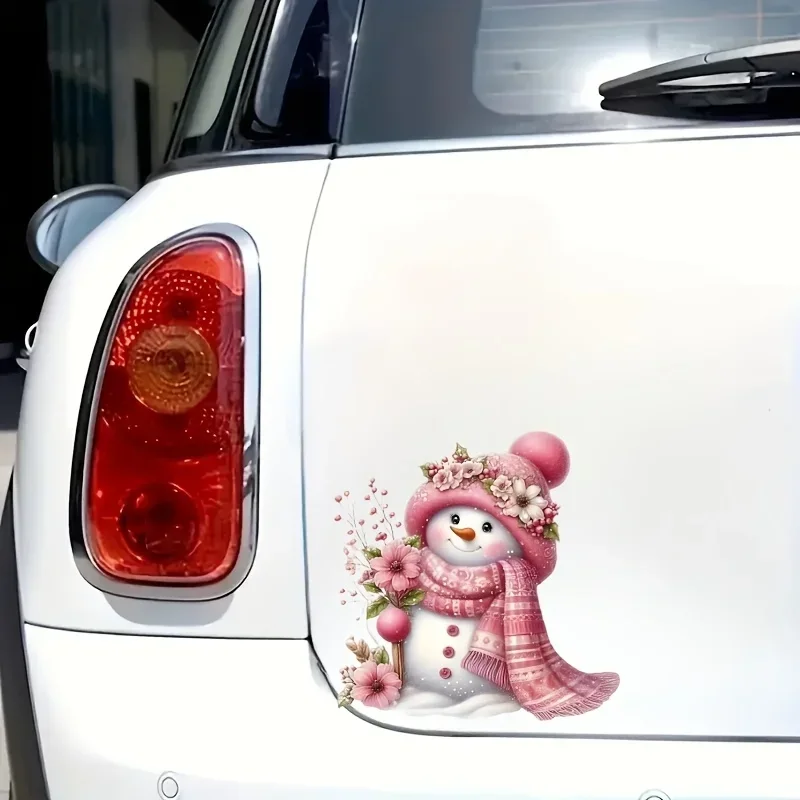 Snowman Floral Sticker Pink Vinyl Decal 1PC Waterproof Christmas Xmas Holiday Car Truck Laptop Decor