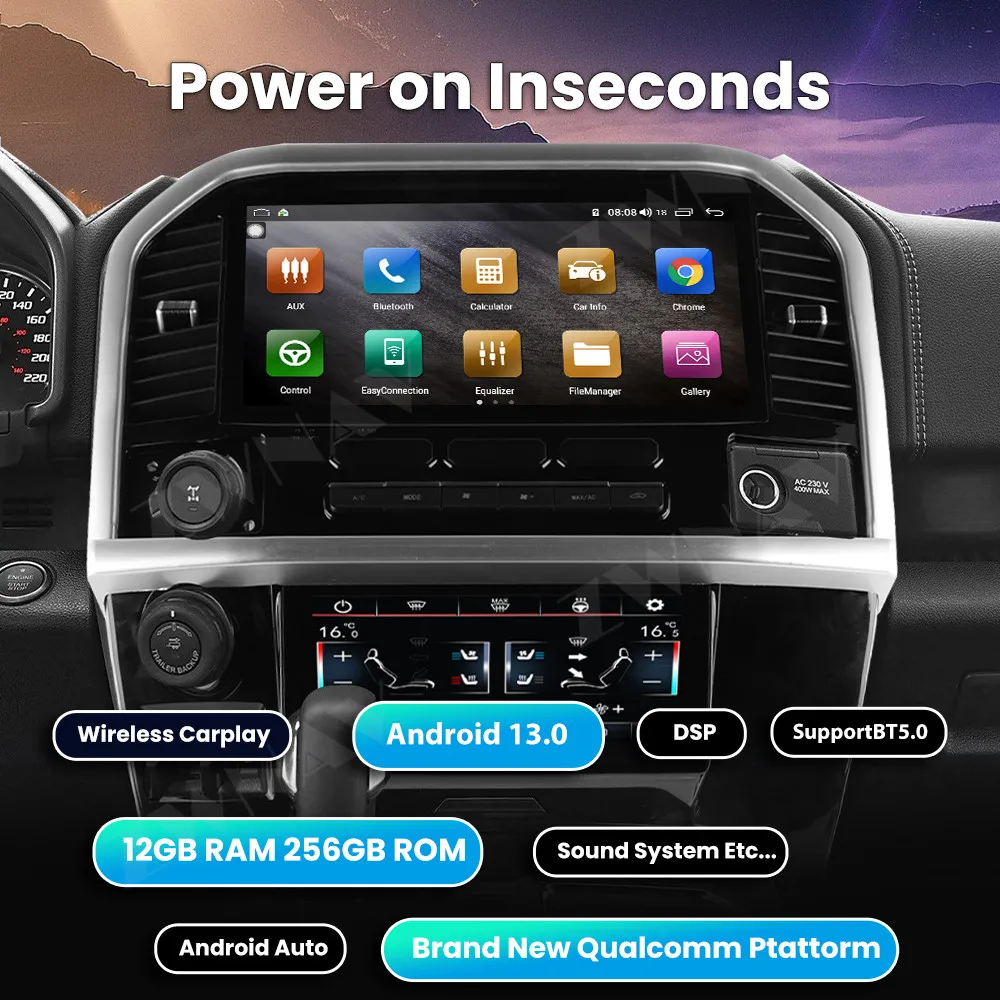 

Android 14 GPS-навигация Carplay 13,1 + 8,8-дюймовый сенсорный экран для Ford Raptor F150 2009-2014, мультимедийный плеер, 4G, WIFI, головное устройство