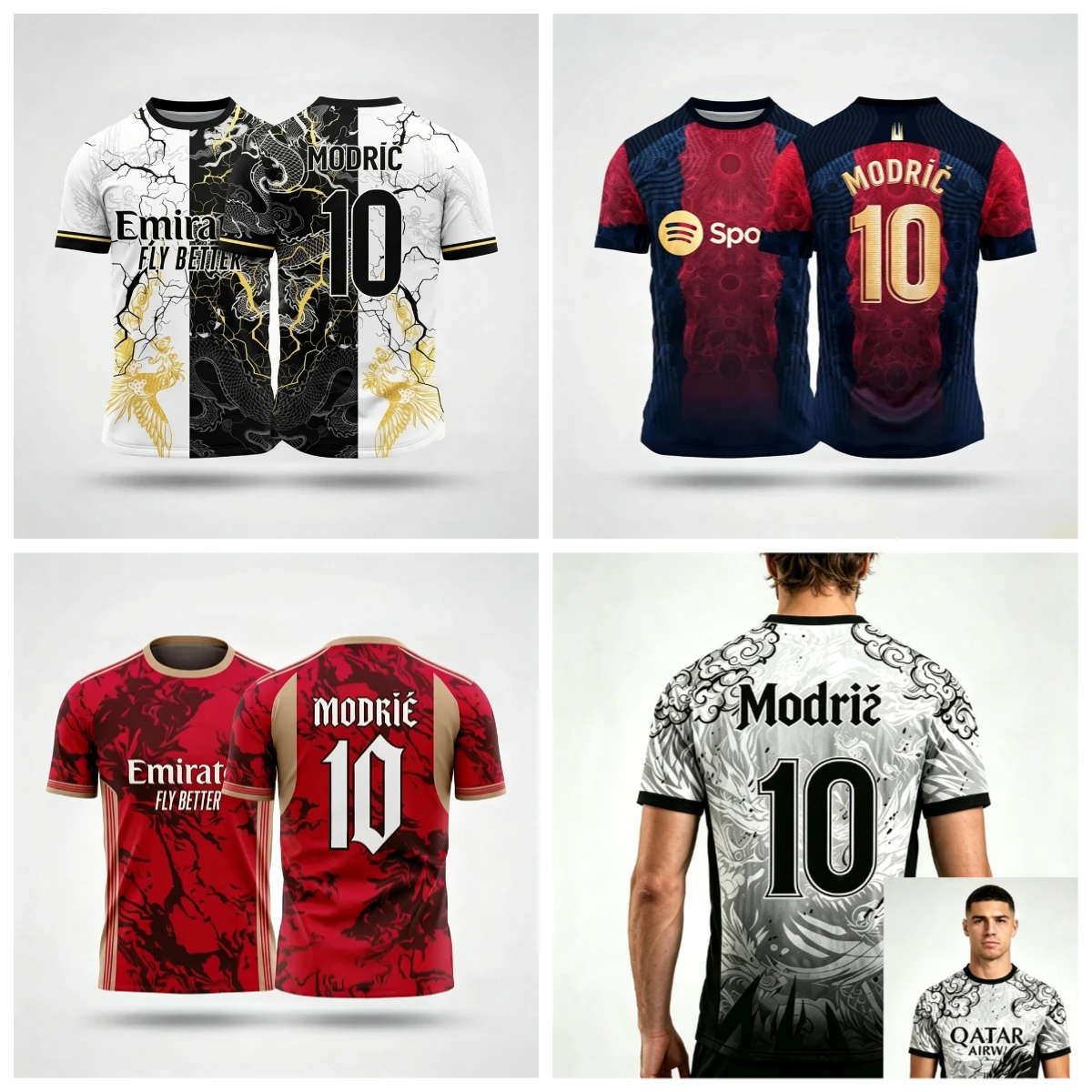 2026 Retro Modrić No.10 Dragon Pattern Football Training Shirt Fashion Trend Fast Drying Breathable Family and Child Wear