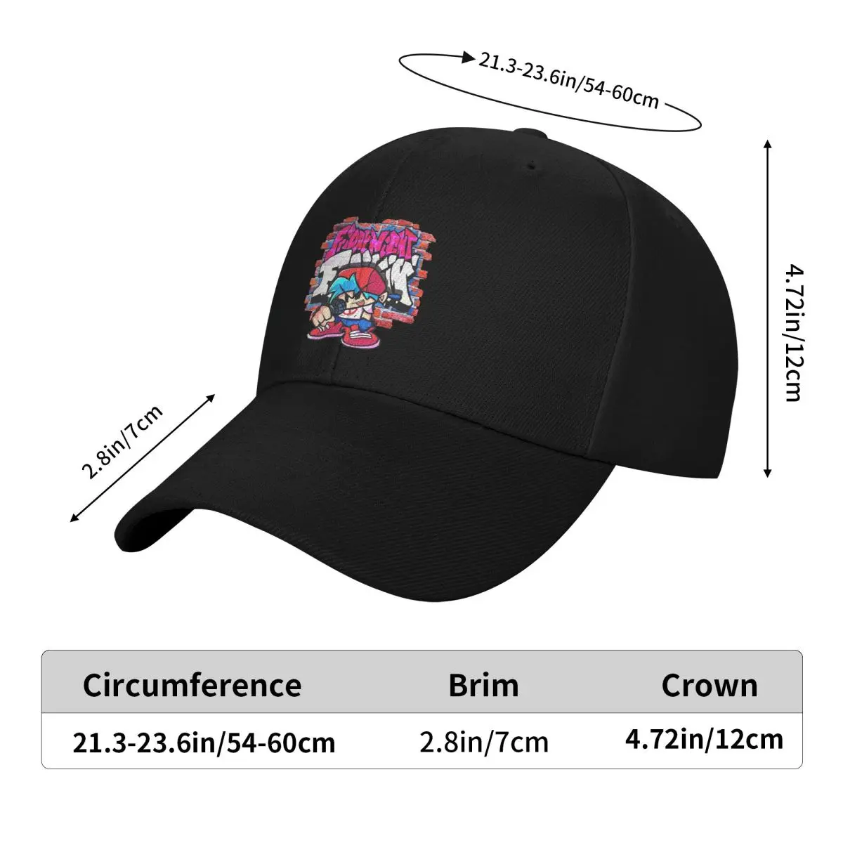BoyFriend FNF. Brick Wall Cap Fashion Casual Baseball Caps Adjustable Hat Unisex Baseball Hats Customizable Polychromatic