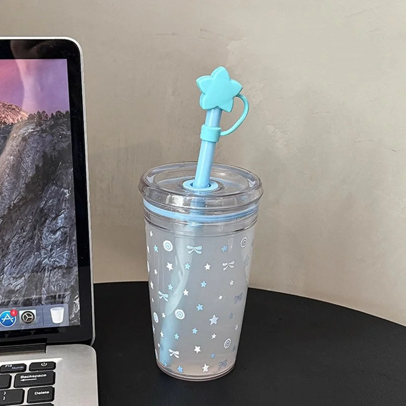 

450ml Tritan Water Bottles For Girls Transparent Plastic Straw Coffee Cup Outdoor Camping Heat Resistance Drinking Water Cup