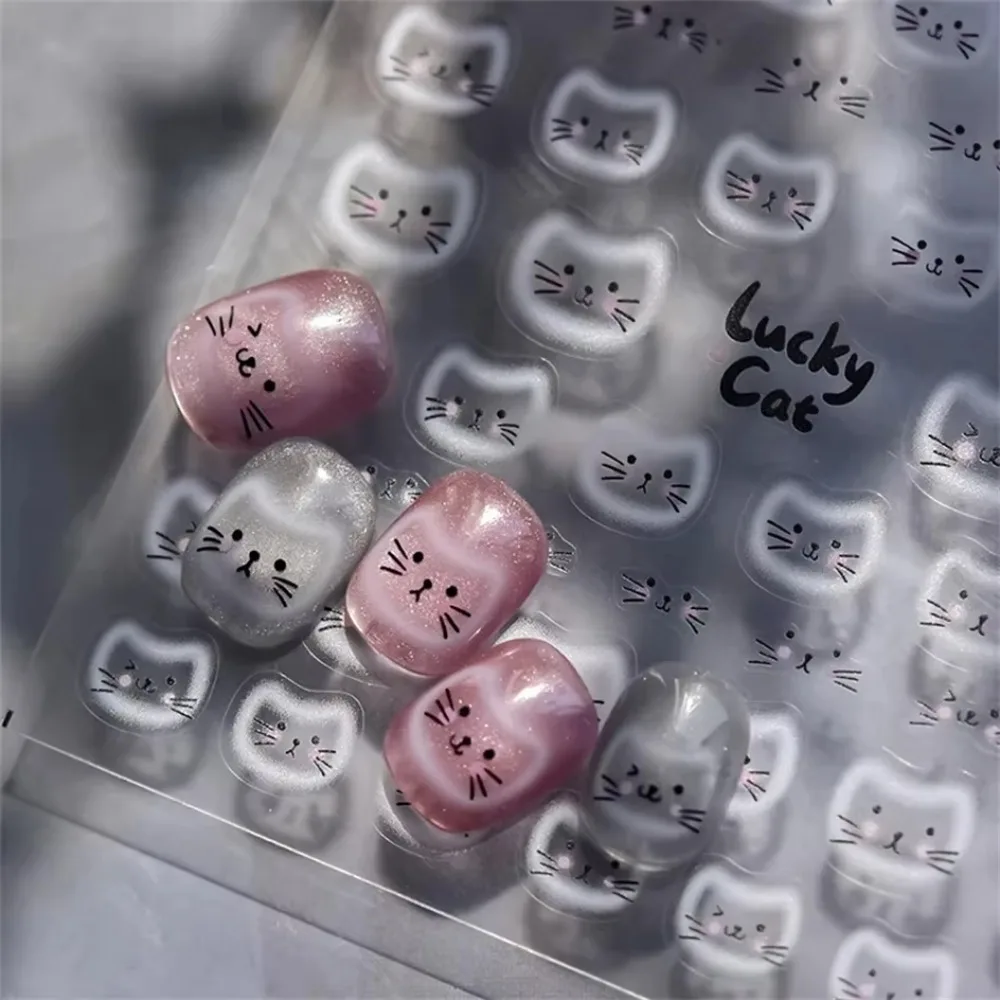 Weiße Halo-Farbgebung Katzen-Gesichts-Tasse Schwarz-Orange Spielzeug-Regenschirm Herz-Katzen-Kuchen Geprägte Relief-Nagelkunst-Aufkleber Maniküre-Abziehbilder – Detail 8