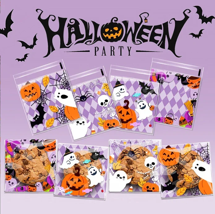 50pcs Halloween Candy Packaging Bags Party Gifts Self Adhesive Bags Cookie Packaging Bags Jewelry Holiday Gift Bags