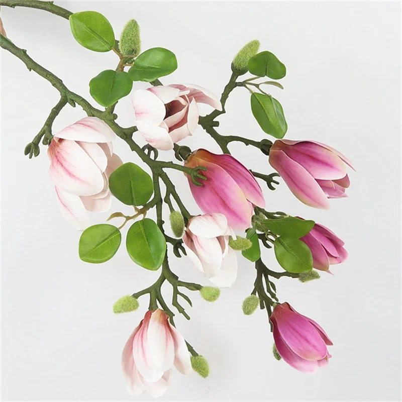 High quality Latex Magnolia branch with leaves artificial flowers home indie room decor flores artificiales Glass rose Floral