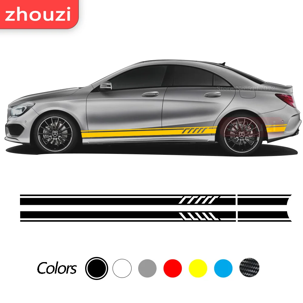 2Pcs Car Stickers Racing Side Door Stripes Skirt Decal For Mercedes Benz CLA Class CLA45 CLA250 CLA200 CLA180 AMG W117 C117 X117