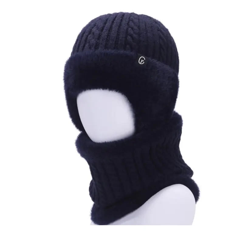 Fashion Soft Knitted Fox Fur Neck Warmer Sport Scarf Hat Set For Men Women Outdoor Riding Hat Beanies Neck Protection Scarf Cap