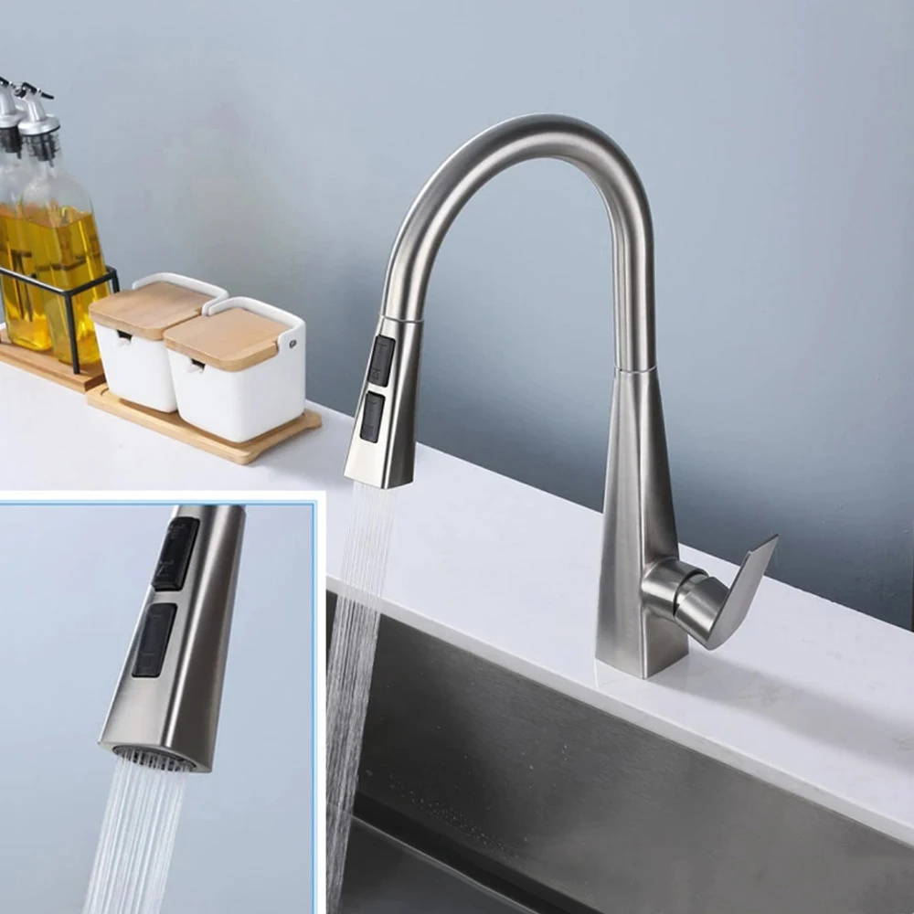 

304 Stainless Steel Material Kitchen Sink Faucet ,Hose Pull Down ,3 Mode Water Out , Mixer Cold & Hot Water ,Ceremaic Valve Core