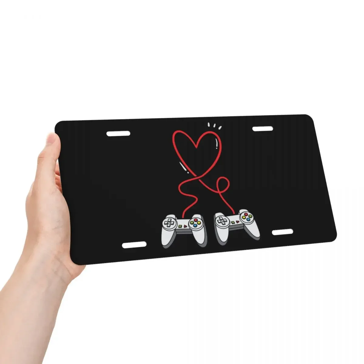 Nostalgia Gamer Controller Heart License Plate Cover Custom Geek Aluminum Metal Decorative Car Front License Plate Vanity Tag