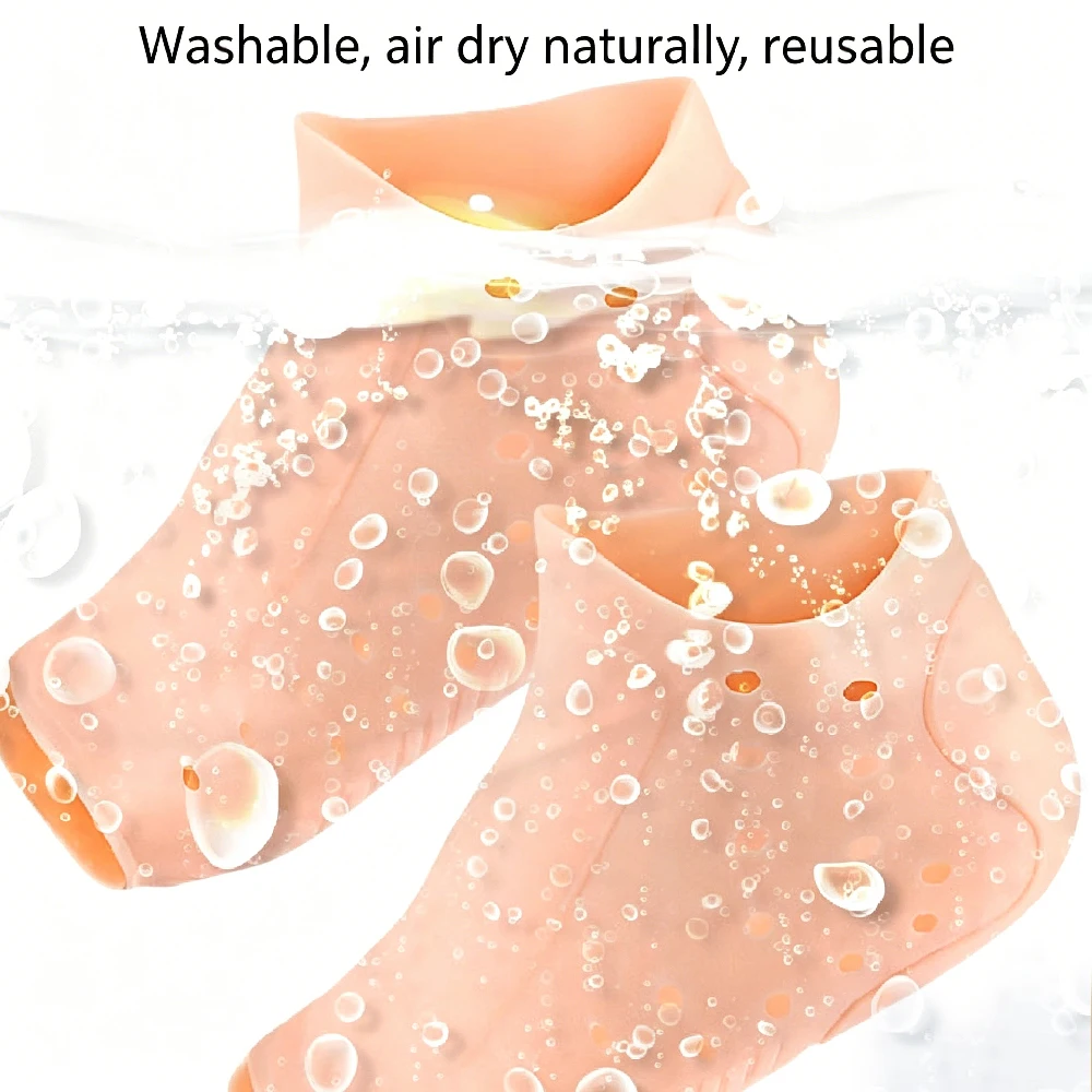 1Pair Deep Moisturizing Silicone Gel Foot Socks, Breathable Open-Toe Lightweight Fit with Non-Slip Sole for Dry Feet Rescue view 5