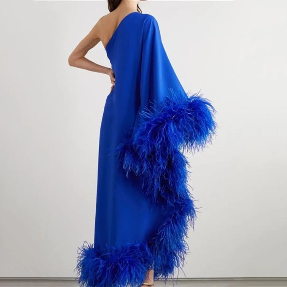 Vintage Prom Dresses One Shoulder Feathers Stain Abendkleider Dubai Robe De Soirée Formal Occasion Dress Customized Gown