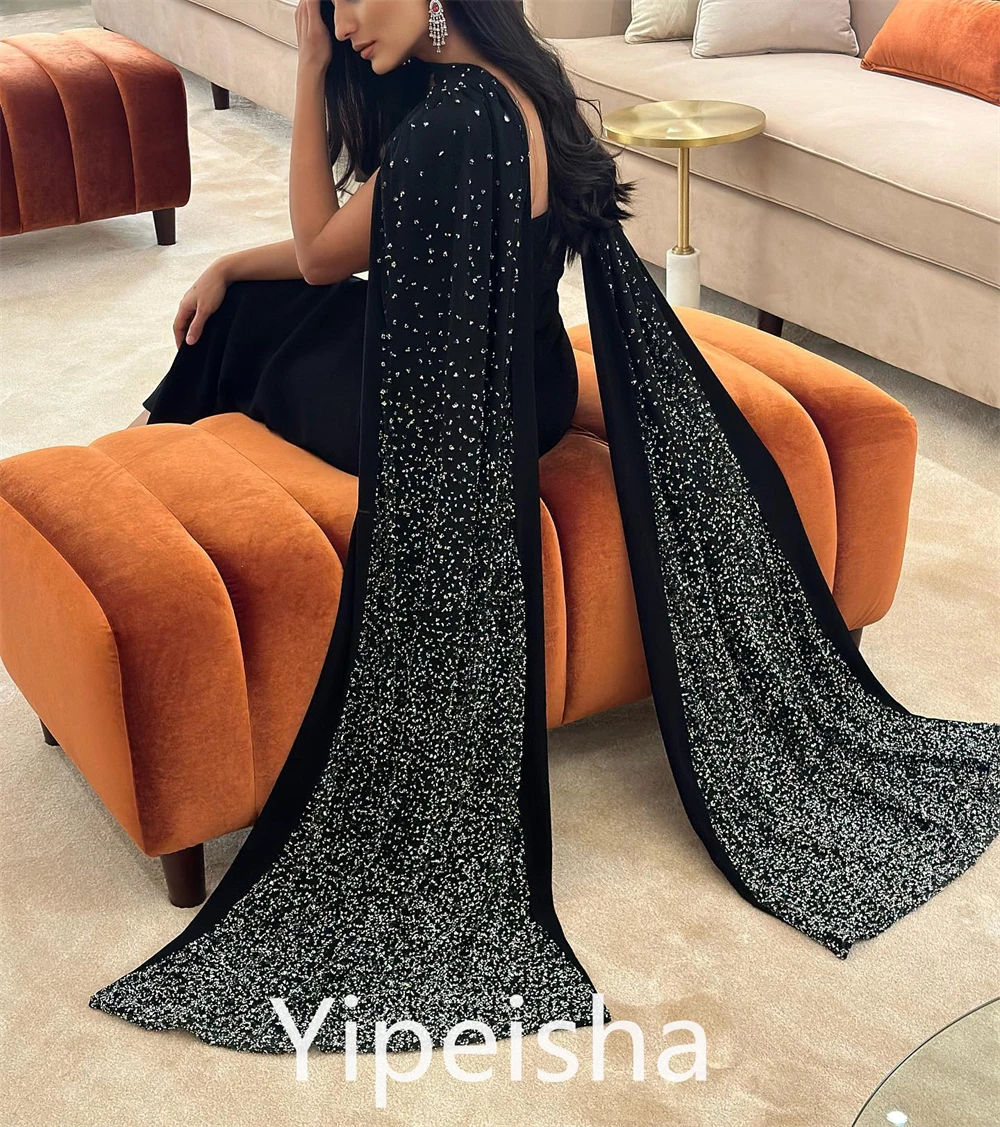 Yipeisha Prom Dress Simple Exquisite Strapless Sheath Evening Paillette Satin Stole Bolero Custom