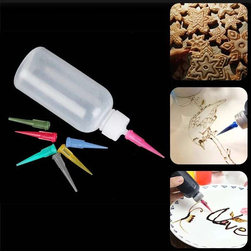1-6 Set Jam Painting Squeeze Bottles with Nozzles Cake Decor Baking Pastry 50ML Bottle Drawing Tools Jam Pot Cake Tools
