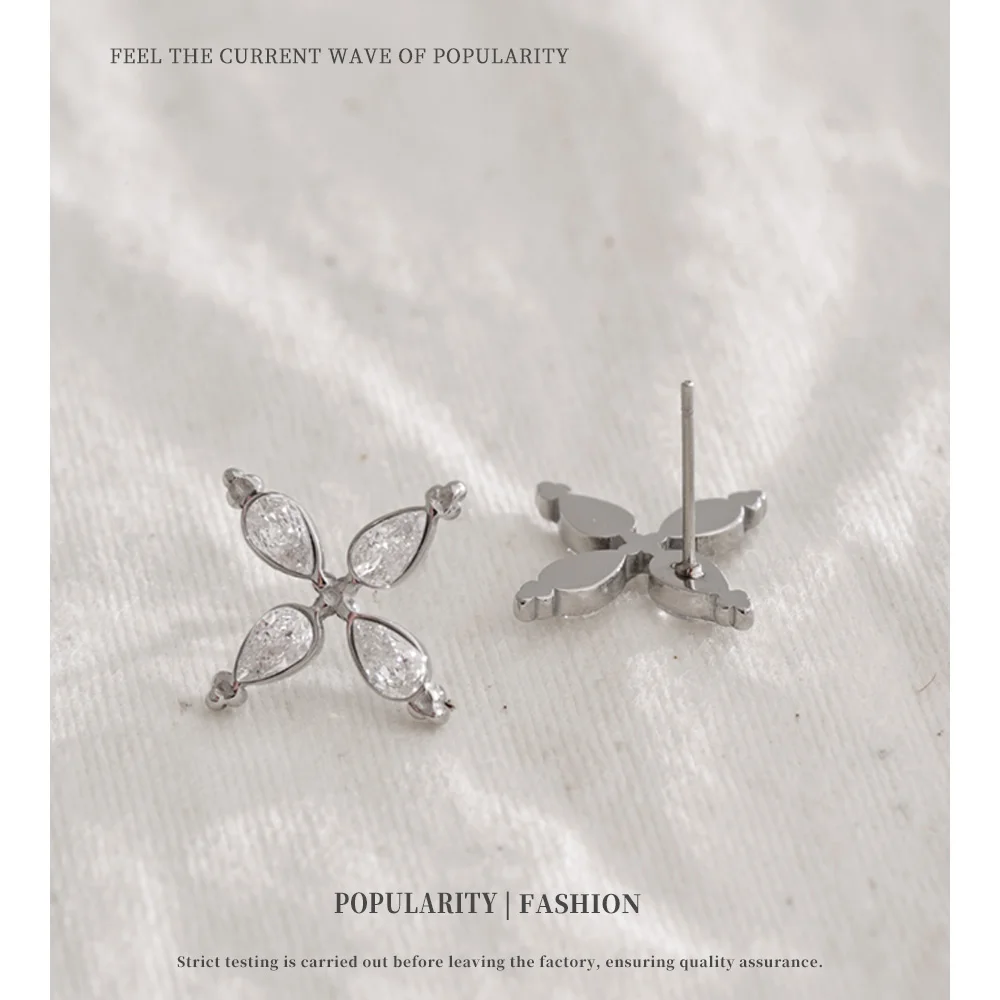 NiNice الفولاذ المقاوم للصدأ عالية الجودة مقاوم للماء لامعة قرط صغير زهري بلينغ مكعب زركونيا موضة رائعة الأذن مجوهرات #4