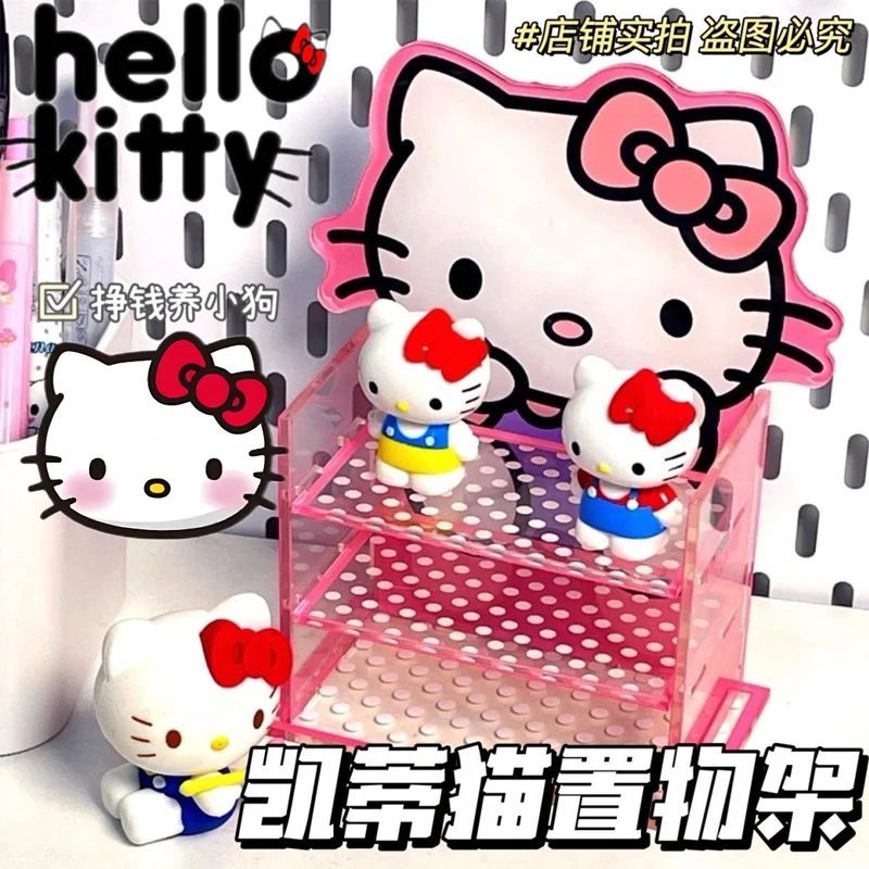 Kawaii Sanrio Hello Kitty 3 Tier Display Stand Durable Transparent Storage Shelf Desktop Cute Makeup Display Organization Shelf