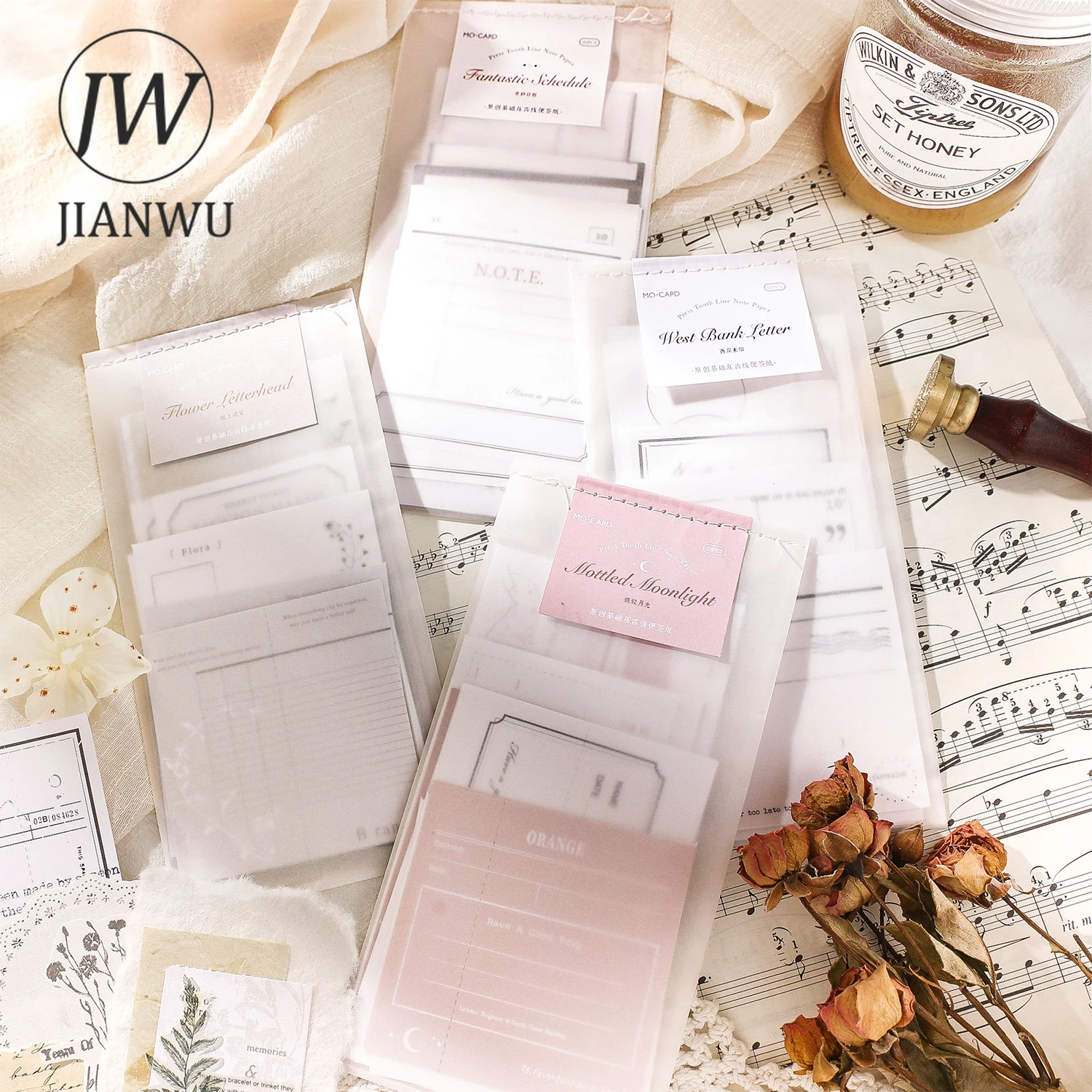 JIANWU 20 Sheets Daydream Theater Series Simple Border Gear Line Memo Pad Material Paper Creative DIY Journal Decor Stationery